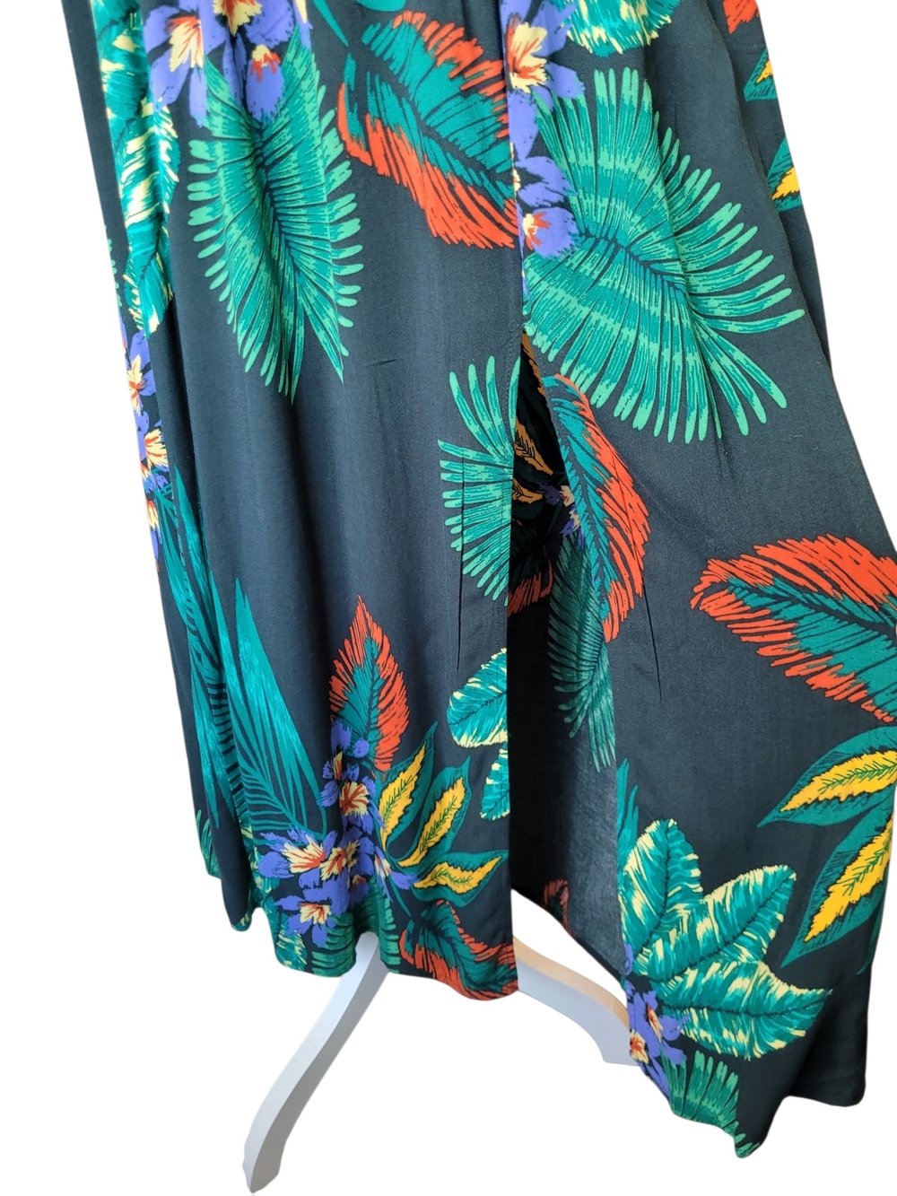 Patrons of Peace Tropical Floral Maxi Dress Smocked Waist Slit Skirt Green M - Picture 8 of 13